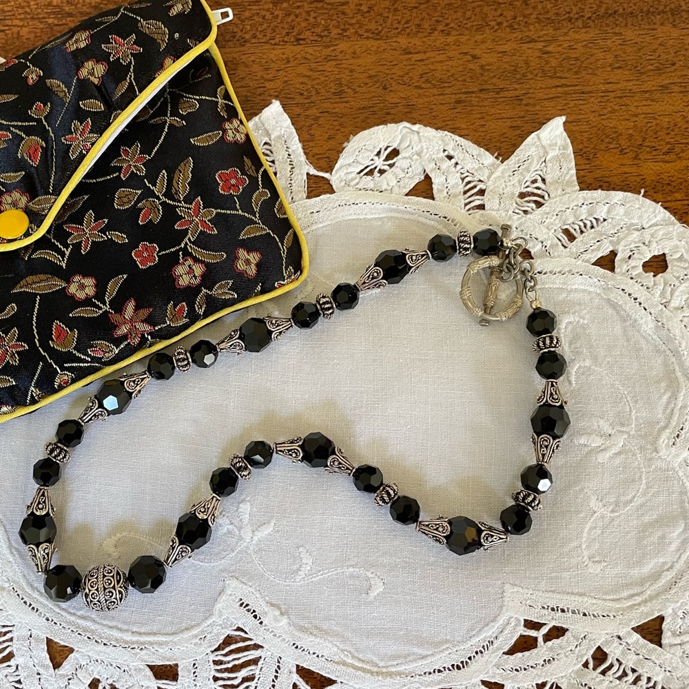 Bobbie’s Designs Onyx Beads, Bali sSerling Silver and Sterling Silver Clasp